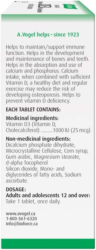 BioForce, BioForce - A.Vogel Remedies, VEGAN VITAMin D3 - VITAMIN D DE-Mangelprävention, 100 TABEN