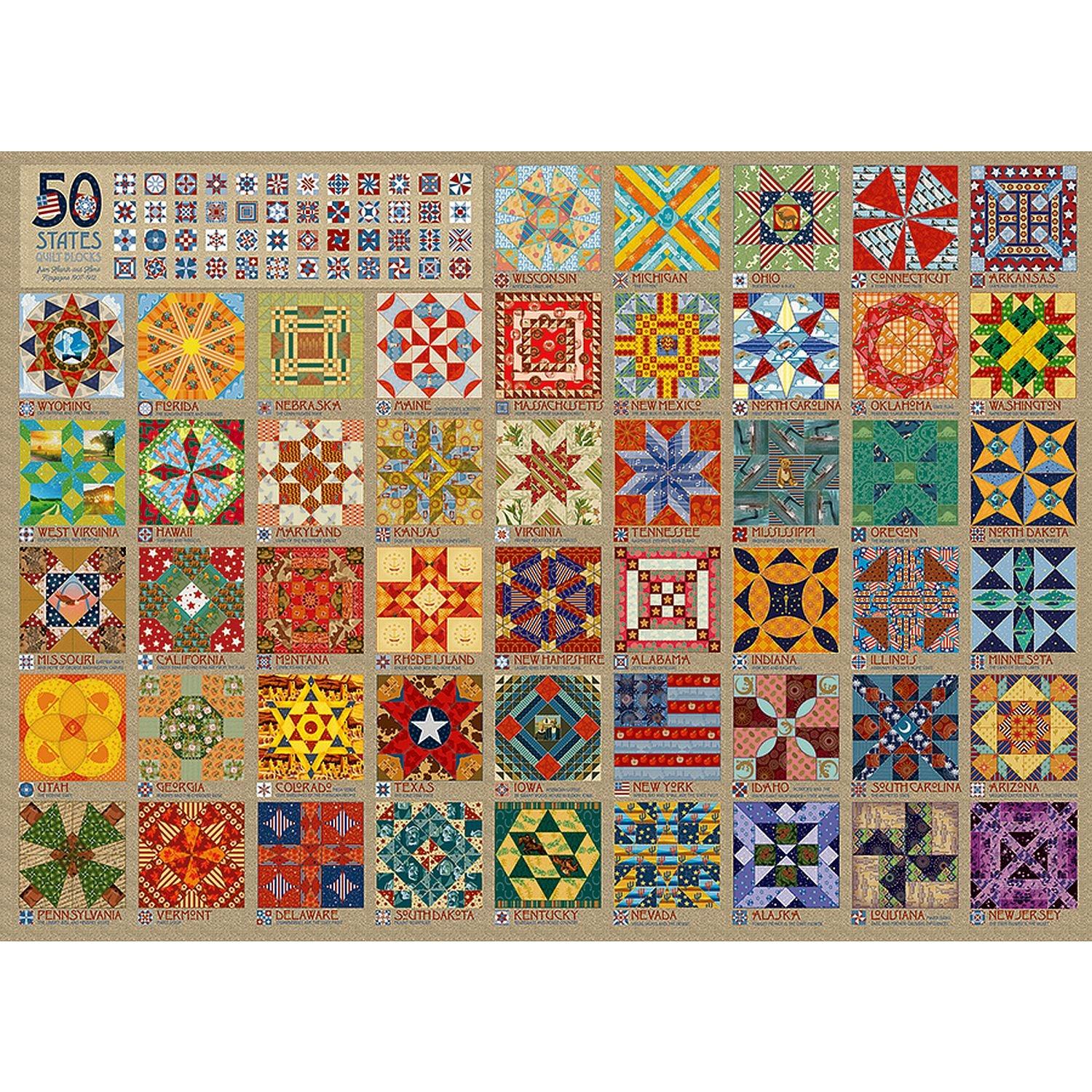 Kopfsteinpflaster-Hügel, Cobble Hill - 50 Staaten Quilt-Blöcke (1000-teiliges Puzzle)