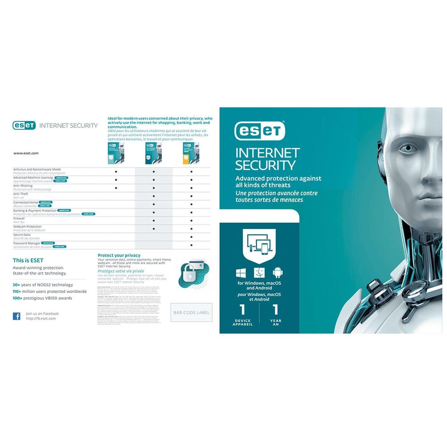 Eset, Eset - internet Security 1-Benutzer 1Jahr Hülse PC/Mac/Android/Linux