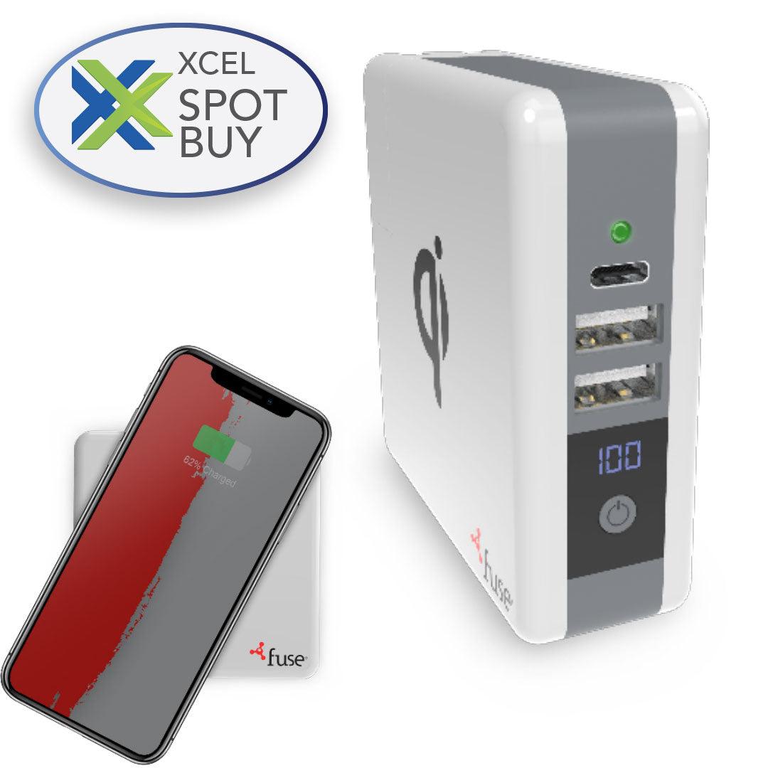 Sicherung, Fuse - 3in1 Qi-Ladegerät 5Watt/6700mAh PowerBank/3Port Wandladegerät - 1 USB-C 3Amp - 2 USB-A 2.4Amps - Klappbarer Prong Weiß