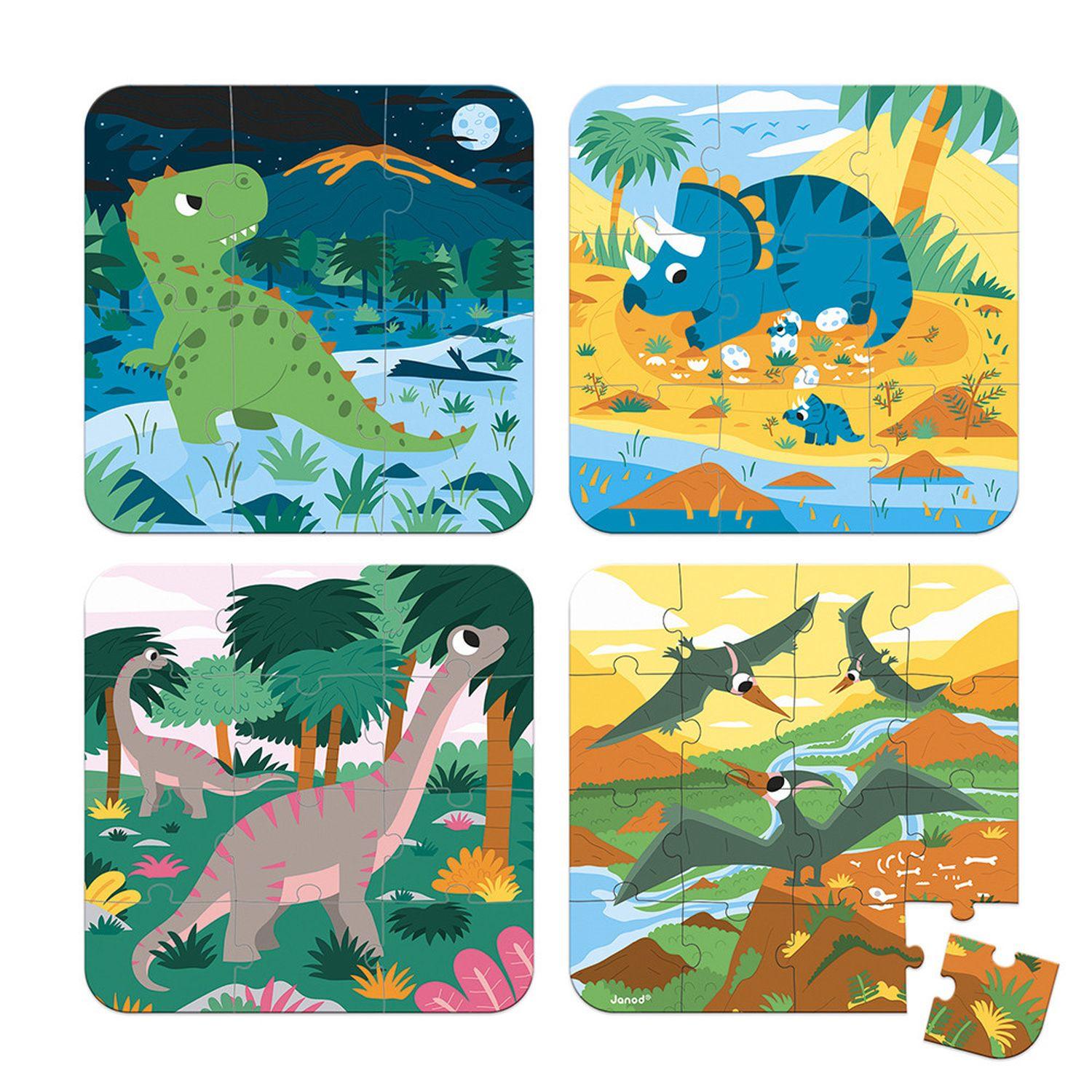 Janod, Janod - 4in 1 Progressive Puzzles - Dinosaurier