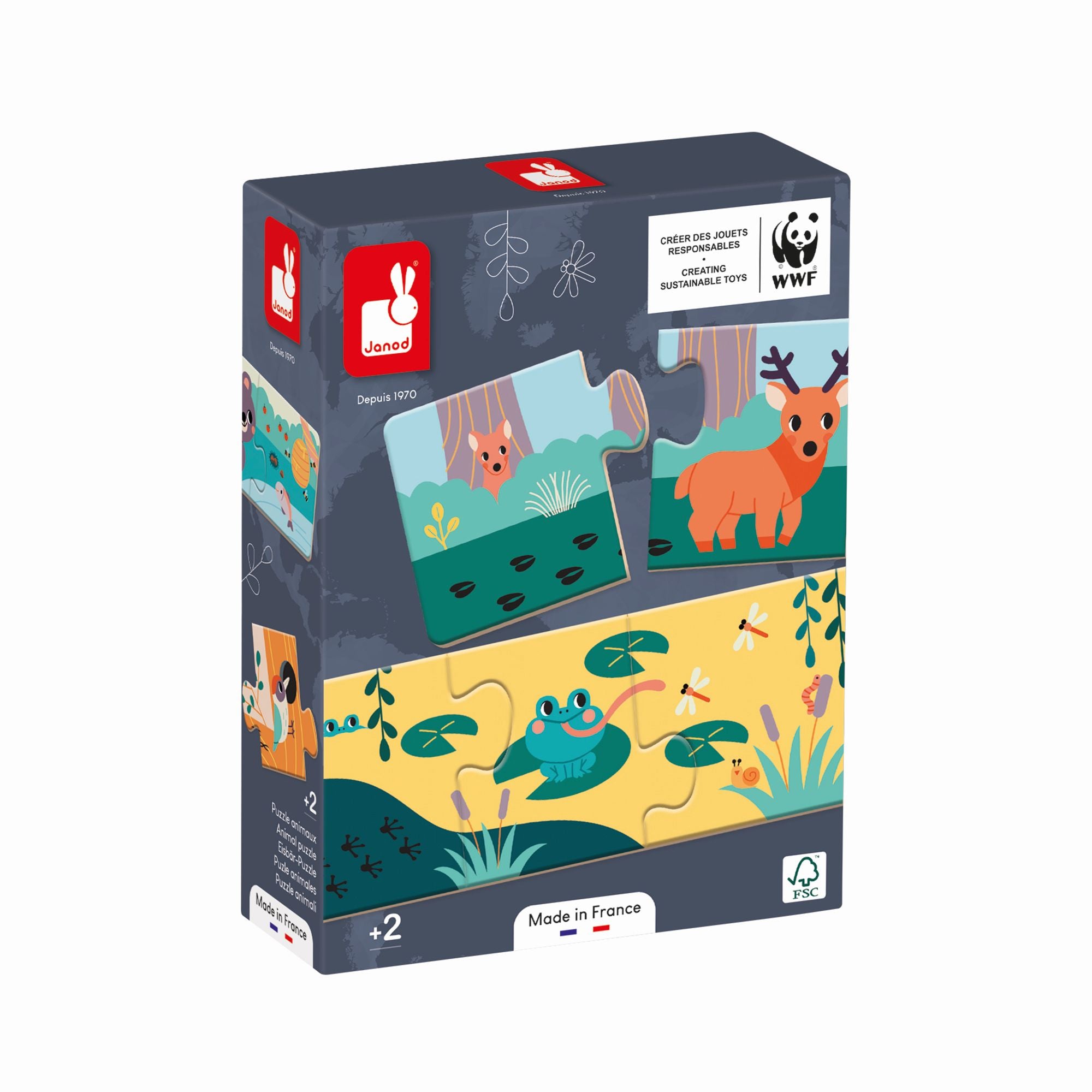 Janod, Janod - Pz3: Set 10 Puzzles mit 3 Teilen - Tierische Fußabdrücke