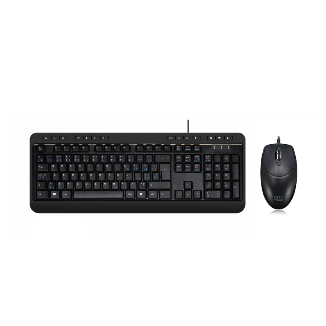 Adesso, Tastatur & Maus Combo Kabelgebunden Antimikrobiell Multimedia 1200dpi PC/MAC- FRENCH Kanadisch - Schwarz