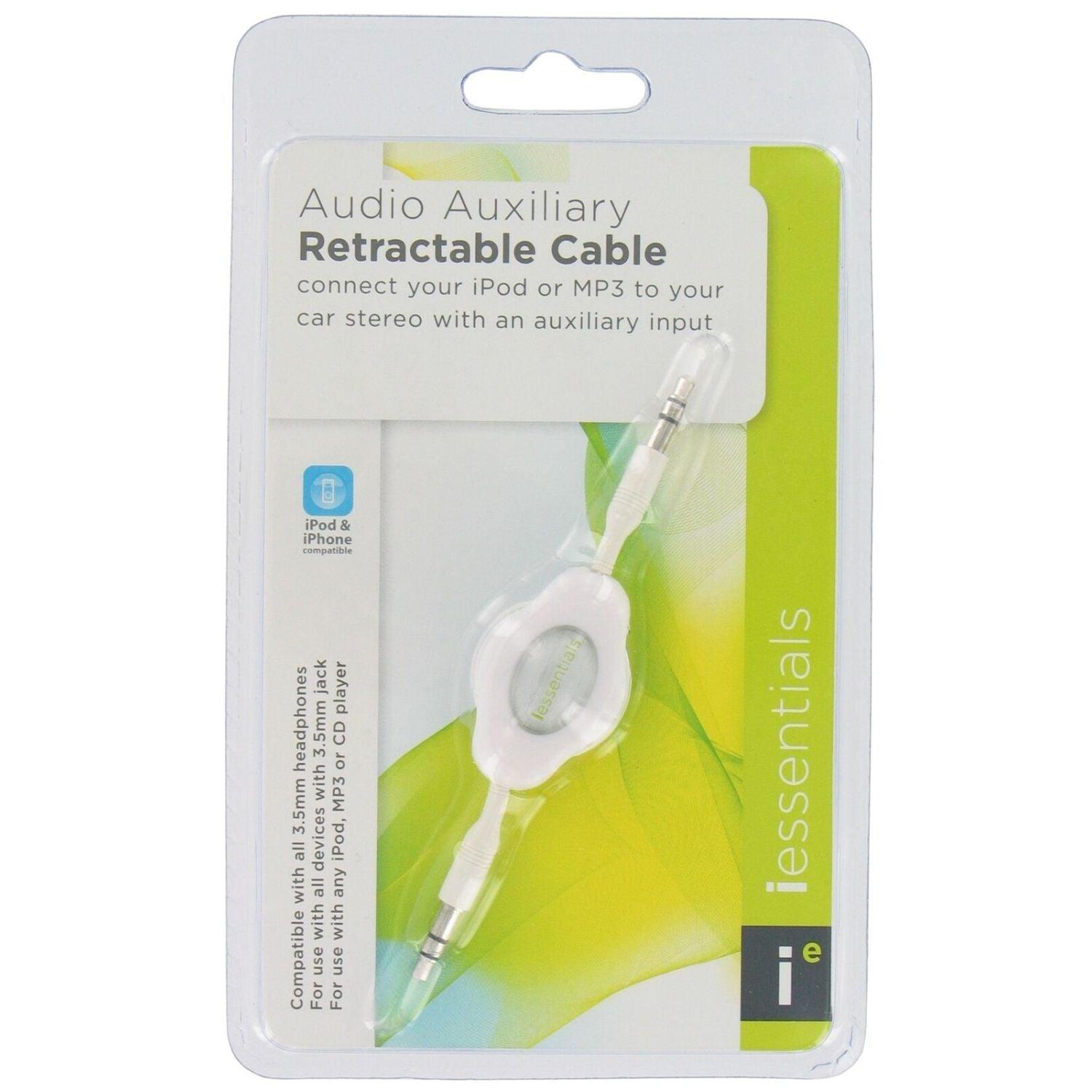 iEssentials, iEssentials - Aufrollbares 3,5 mm Stereo-Zusatzkabel - Weiß