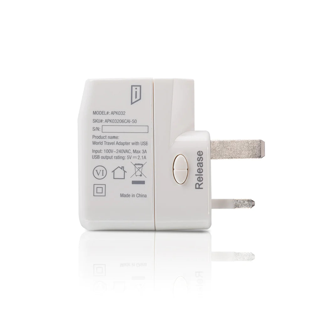 iStore, iStore - Weltreise-Adapter 100 - 250VAC mit 2 USB-A-Ladeanschlüssen - Weiß (APK03206CAI)