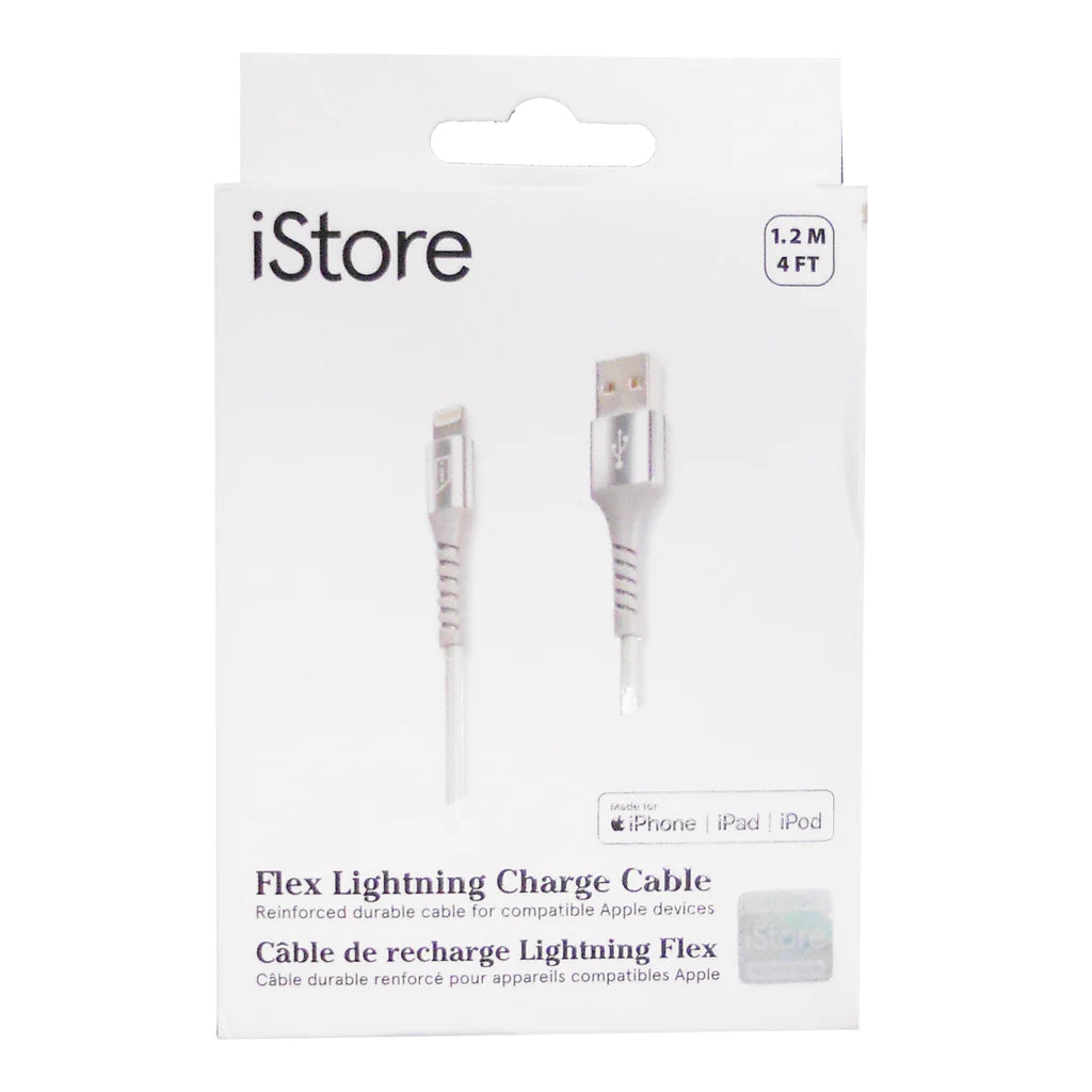 iStore, iStore - iStore Charge & Sync Lightning auf USB-A 4ft MFI Alloy Aluminum Flex Reinforced Cable - Silber Chrom